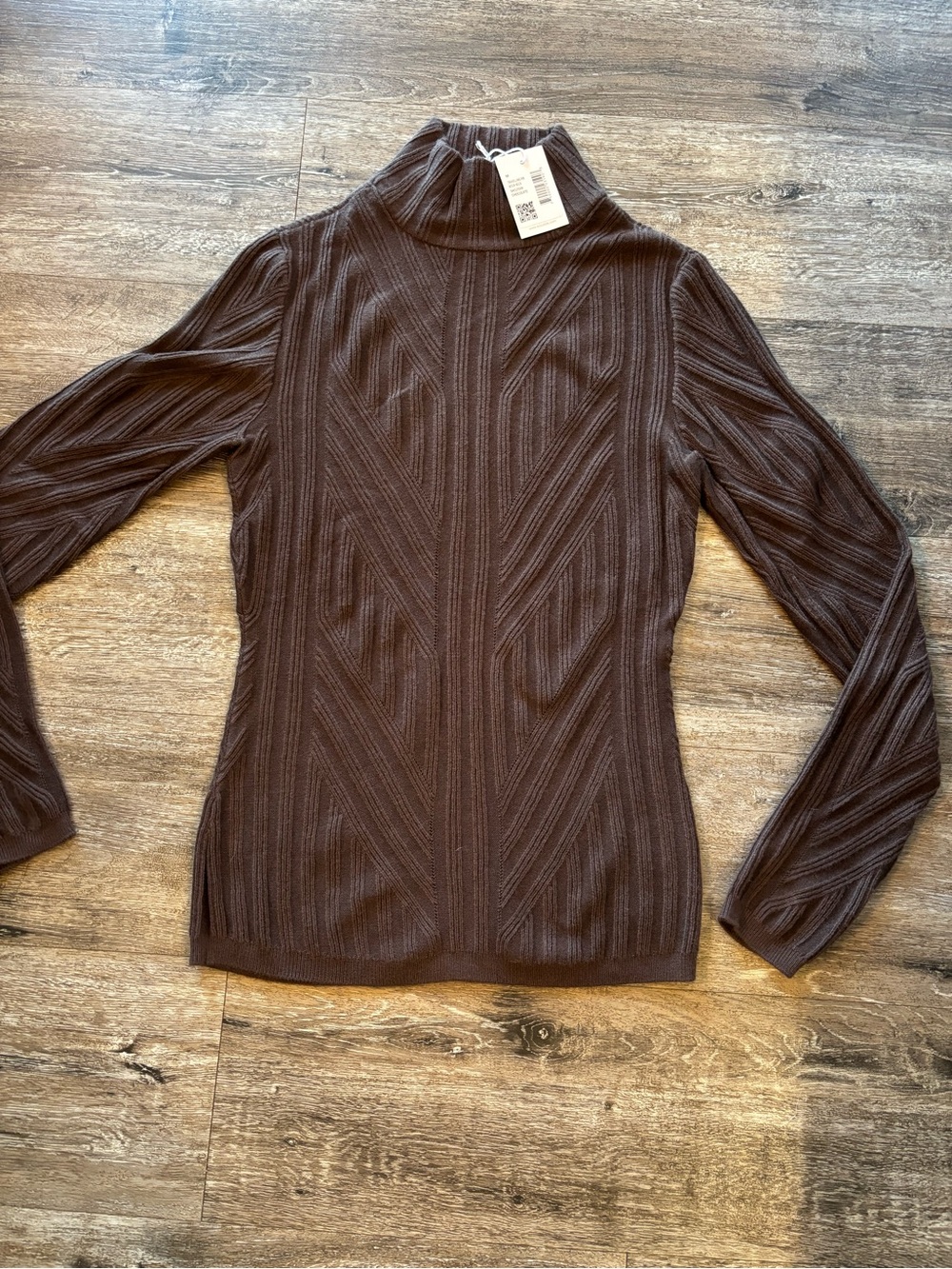 ecru Brown Ribbed Turtleneck Sweater in chocolate